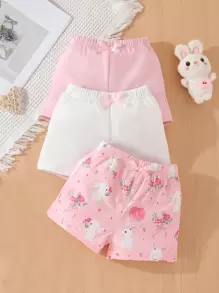 SHEIN Vintaside Kids 3pcs/Pack Baby Girl Pants, Casual & Versatile, Cute Cartoon Animal Rabbit Print Suitable For Spring/Summer, Daily Wear, Outings, & Home - Multicolor - View 1