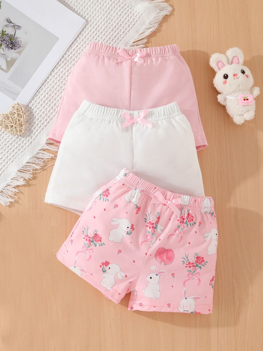 SHEIN Vintaside Kids 3pcs/Pack Baby Girl Pants, Casual & Versatile, Cute Cartoon Animal Rabbit Print Suitable For Spring/Summer, Daily Wear, Outings, & Home - Multicolor - View 1