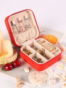 1pc Portable Travel Earrings Storage Box, Mini Ring Storage Case, Necklace Storage Box - Red - View 6