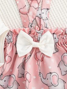 嬰兒大象印花荷葉邊連體衣和前蝴蝶結背带半身裙和頭巾 - 彩色 - 查看 7