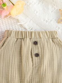 Bebé niño Shorts con diseño de botón con bolsillo oblicuo - Caqui - Ver 3