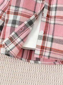 毛呢格紋襯衫+萵苣邊喇叭褲+實色背心套裝,適用於女嬰 - 彩色 - 查看 5