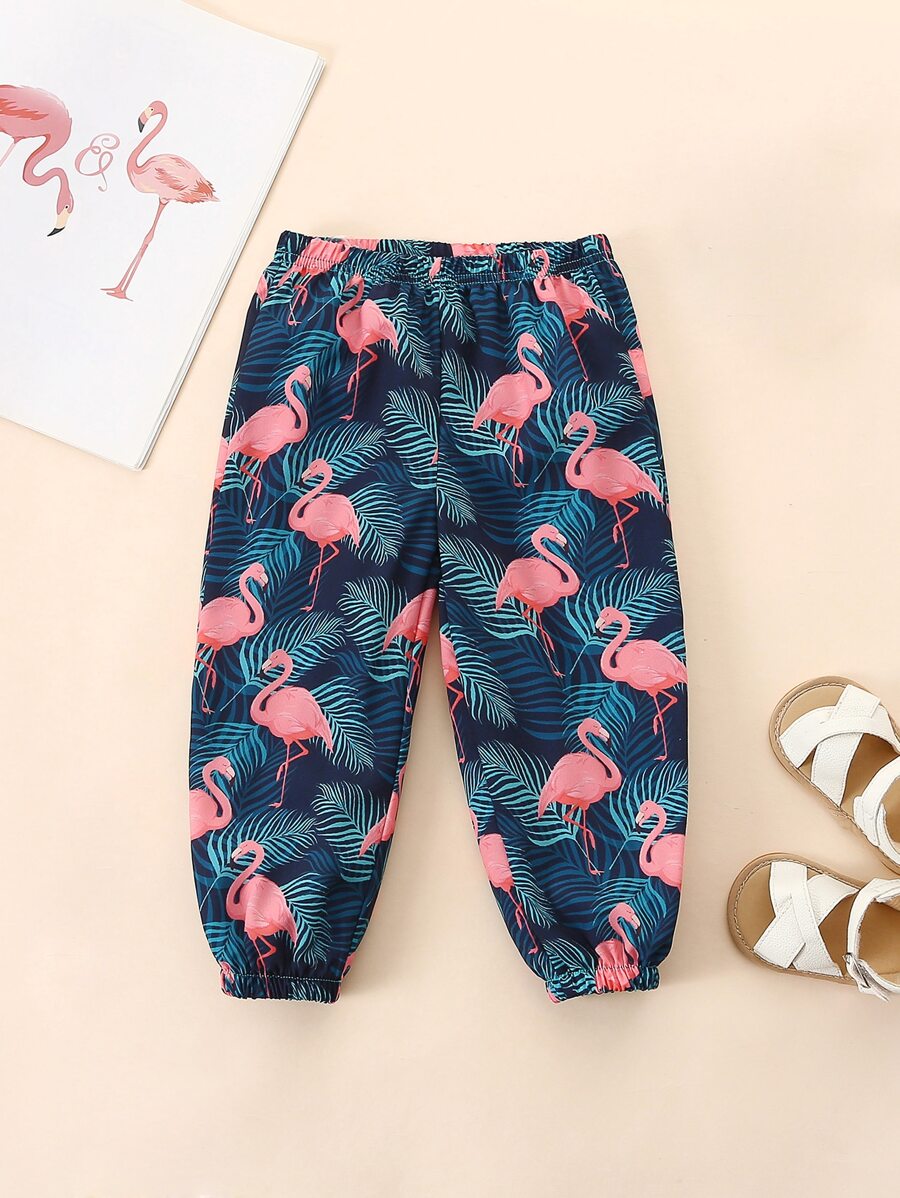 Baby Flamingo Print Carrot Trousers - Multicolor - View 1