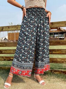 SHEIN Holidaya Plus Floral Print Wide Leg Trousers - Multicolor - View 5