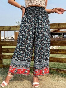 SHEIN Holidaya Plus Floral Print Wide Leg Trousers - Multicolor - View 2