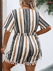 Breezaya 大碼條紋印花流蘇邊連身短褲 - 彩色 - 查看 2