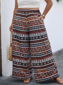 SHEIN LUNE Pantalones de pierna ancha con estampado geométrico - Multicolor - Ver 3