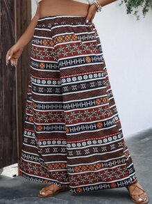 SHEIN LUNE Pantalones de pierna ancha con estampado geométrico - Multicolor - Ver 5