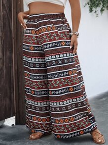 SHEIN LUNE Pantalones de pierna ancha con estampado geométrico - Multicolor - Ver 7