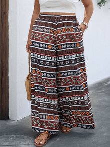 SHEIN LUNE Pantalones de pierna ancha con estampado geométrico - Multicolor - Ver 9