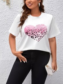 SHEIN Clasi Plus Heart Print Tee - White - View 1