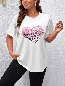 SHEIN Clasi Plus Heart Print Tee - White - View 3