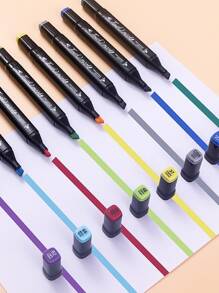 24支混合顏色記號筆，簡單塑料細點記號筆，適用於辦公室、學校 - 黑色 - 查看 6