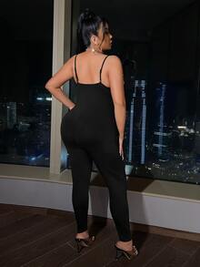 SHEIN SXY Plus Lace Up Front Cami Unitard Jumpsuit - Black - View 2