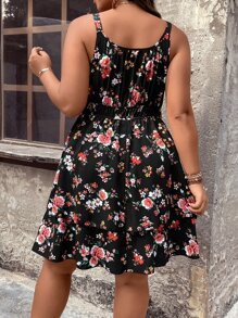 EMERY ROSE Vestido de verano bohemio de talla grande con estampado floral tipo camiseta de tirantes - Negro - Ver 2