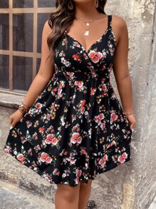 EMERY ROSE Vestido de verano bohemio de talla grande con estampado floral tipo camiseta de tirantes - Negro - Ver 9