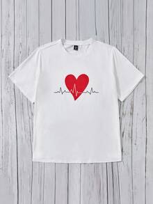 SHEIN Unity Plus Heart Print Tee - White - View 3