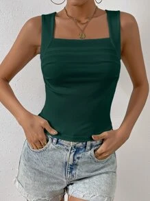 Chiquease Áo khoác và áo lót dành cho xe tăng nữ Gân đan màu trơn Giải trí - Màu xanh lá cây đậm - Xem 3