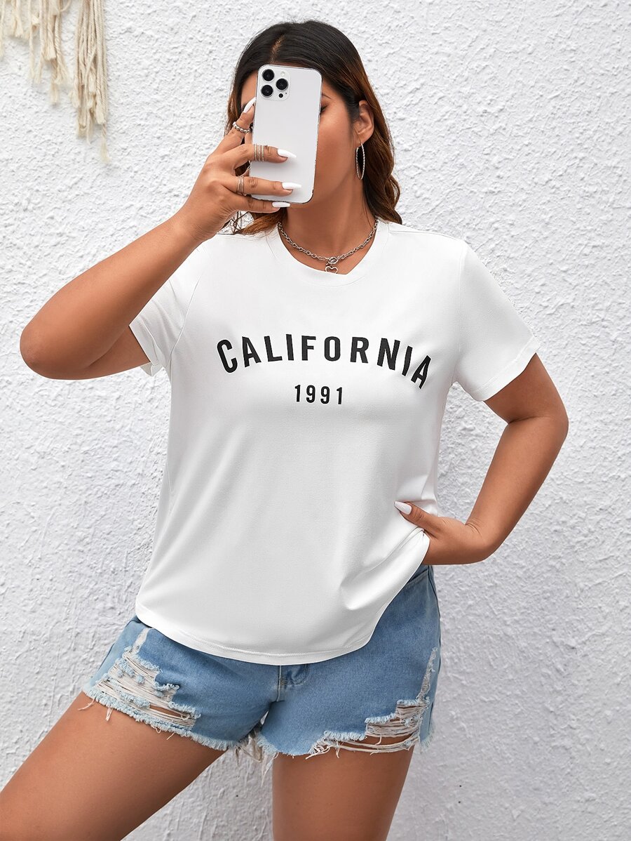 SHEIN Essnce 大碼字母圖案T恤 - 白色 - 查看 1