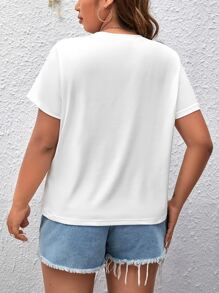 SHEIN Essnce 大碼字母圖案T恤 - 白色 - 查看 2