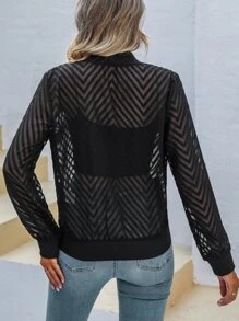 Chiquease Áo khoác nữ Dây kéo màu trơn Giải trí - màu đen - Xem 2