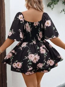 SHEIN LUNE Mono con estampado floral con nudo delantero - Negro - Ver 2