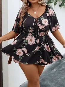 SHEIN LUNE Mono con estampado floral con nudo delantero - Negro - Ver 6