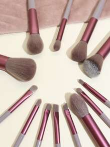 13件套化妆刷套装，含绒布袋，包括散粉刷、腮红刷、眼影刷，多功能便捷化妆刷套装，化妆刷套装，化妆刷组合，化妆刷套装，全套化妆刷，化妆刷套装，全套化妆工具，化妆刷套装，化妆刷礼盒套装 - 棕色 - 查看 5