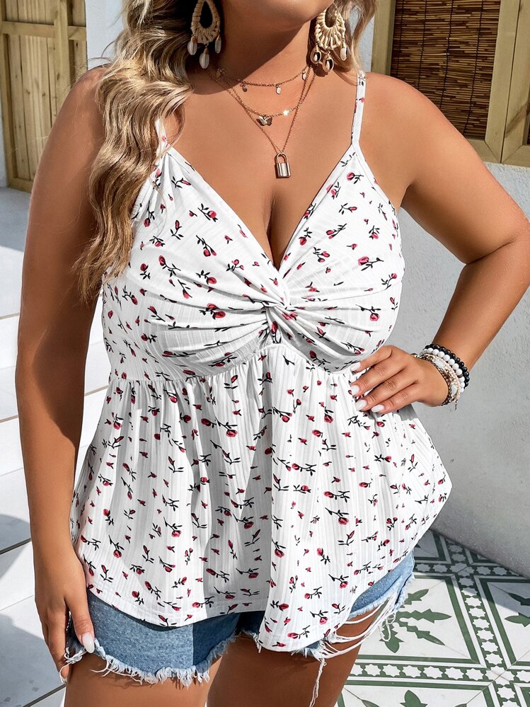 SHEIN Clasi Top de tirantes con estampado floral girante delantero - Multicolor - Ver 4