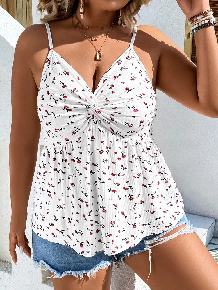 SHEIN Clasi Top de tirantes con estampado floral girante delantero - Multicolor - Ver 7