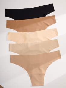 Women's High Stretch Knitted Fabric Multicolor Thong Panties 5 Pack - Multicolor - View 2