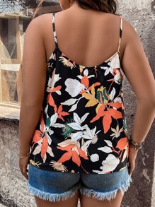 Breezaya Parte superior tipo camiseta de tirantes con estampado floral para tallas grandes, ideal para el verano - Multicolor - Ver 2
