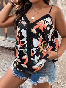 Breezaya Parte superior tipo camiseta de tirantes con estampado floral para tallas grandes, ideal para el verano - Multicolor - Ver 4