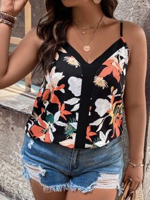 Breezaya Parte superior tipo camiseta de tirantes con estampado floral para tallas grandes, ideal para el verano - Multicolor - Ver 7