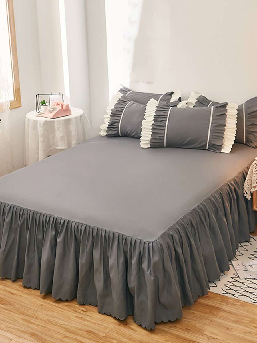 1入組素色床裙現代超細纖維荷葉邊裝飾床上用品床裙四季皆宜