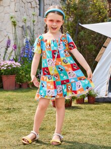 SHEIN Toddler Girls Cartoon Graphic Ruffle Hem Dress - Multicolor - View 1