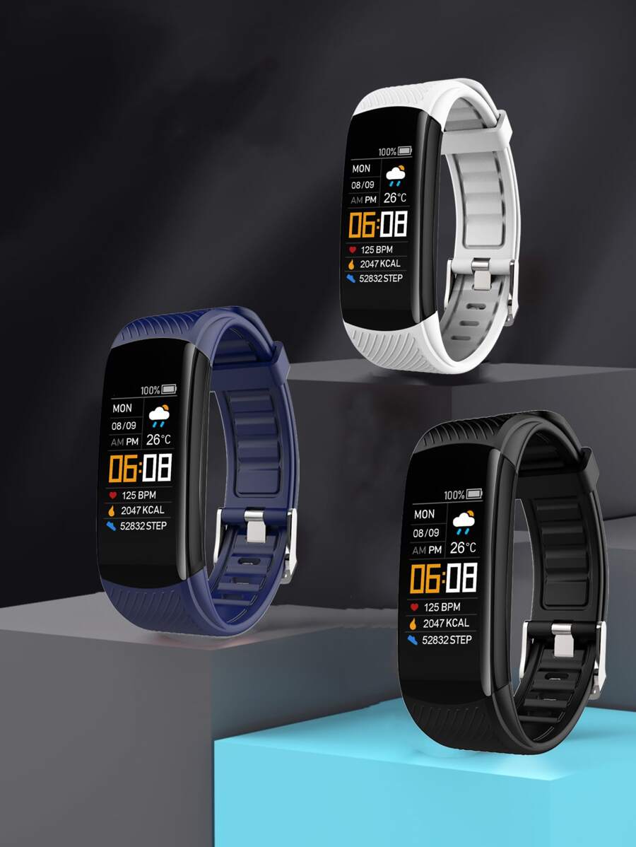 1 pieza Reloj inteligente blanco TPU con tira deportivo rectángulo esfera fecha alarma monitoreo de frecuencia cardíaca , compatible con Androids iPhone - Blanco - Ver 1