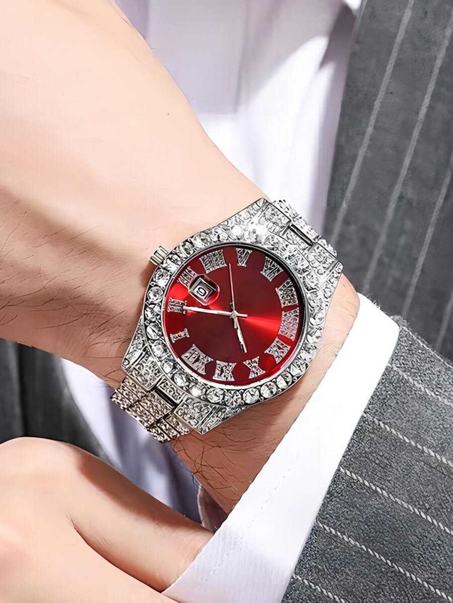 1pc Women Silver Zinc Alloy Strap Glamorous Rhinestone Decor Round Dial Quartz Watch, For Daily Decoration Holiday As A Gift For Students Returning To School - Silver - View 1