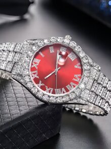 1pc Women Silver Zinc Alloy Strap Glamorous Rhinestone Decor Round Dial Quartz Watch, For Daily Decoration Holiday As A Gift For Students Returning To School - Silver - View 3