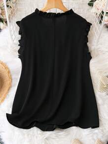 SHEIN Clasi Plus Frill Trim V Neck Sleeveless Blouse - Black - View 2