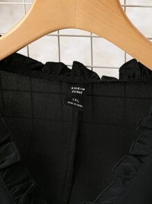 SHEIN Clasi Plus Frill Trim V Neck Sleeveless Blouse - Black - View 4