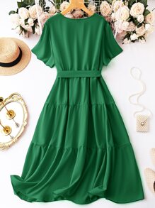 SHEIN LUNE Vestido con cinturón de cuello cruzado bajo con fruncido