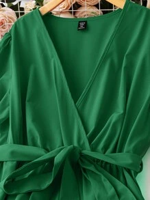 SHEIN LUNE Vestido con cinturón de cuello cruzado bajo con fruncido