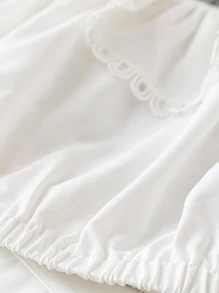 SHEIN LUNE ribete con fruncido Blusa & ribete con encaje Falda - Blanco - Ver 5