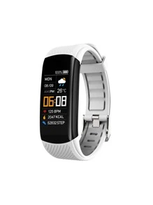 1 pieza Reloj inteligente blanco TPU con tira deportivo rectángulo esfera fecha alarma monitoreo de frecuencia cardíaca , compatible con Androids iPhone - Blanco - Ver 2