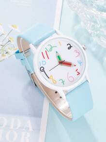 1 Nữ Xanh Dương PU Dây Đeo Polyurethane Dễ Thương Mặt Tròn Bút Chì Thiết Kế Con Trỏ Đồng Hồ Thạch Anh, cho Trang Trí Hàng Ngày - Màu xanh lam - Xem 2