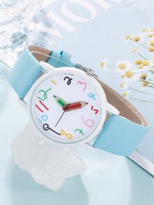 1 Nữ Xanh Dương PU Dây Đeo Polyurethane Dễ Thương Mặt Tròn Bút Chì Thiết Kế Con Trỏ Đồng Hồ Thạch Anh, cho Trang Trí Hàng Ngày - Màu xanh lam - Xem 3