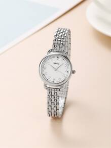 NAIDU 1pc Women Silver Stainless Steel Strap Casual Round Dial Quartz Watch, For Daily Life