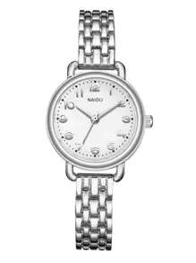 NAIDU 1pc Women Silver Stainless Steel Strap Casual Round Dial Quartz Watch, For Daily Life