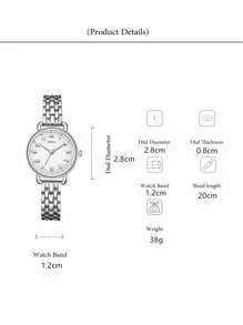 NAIDU 1pc Women Silver Stainless Steel Strap Casual Round Dial Quartz Watch, For Daily Life